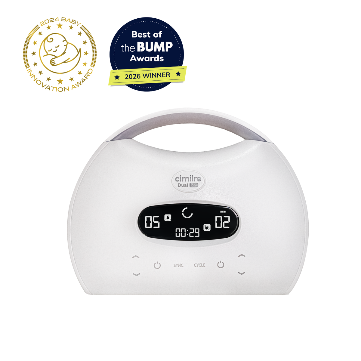 Cimilre S7 Dual Pro double electric breast pump with backlit LCD screen, touch controls, carrying handle, and tubing