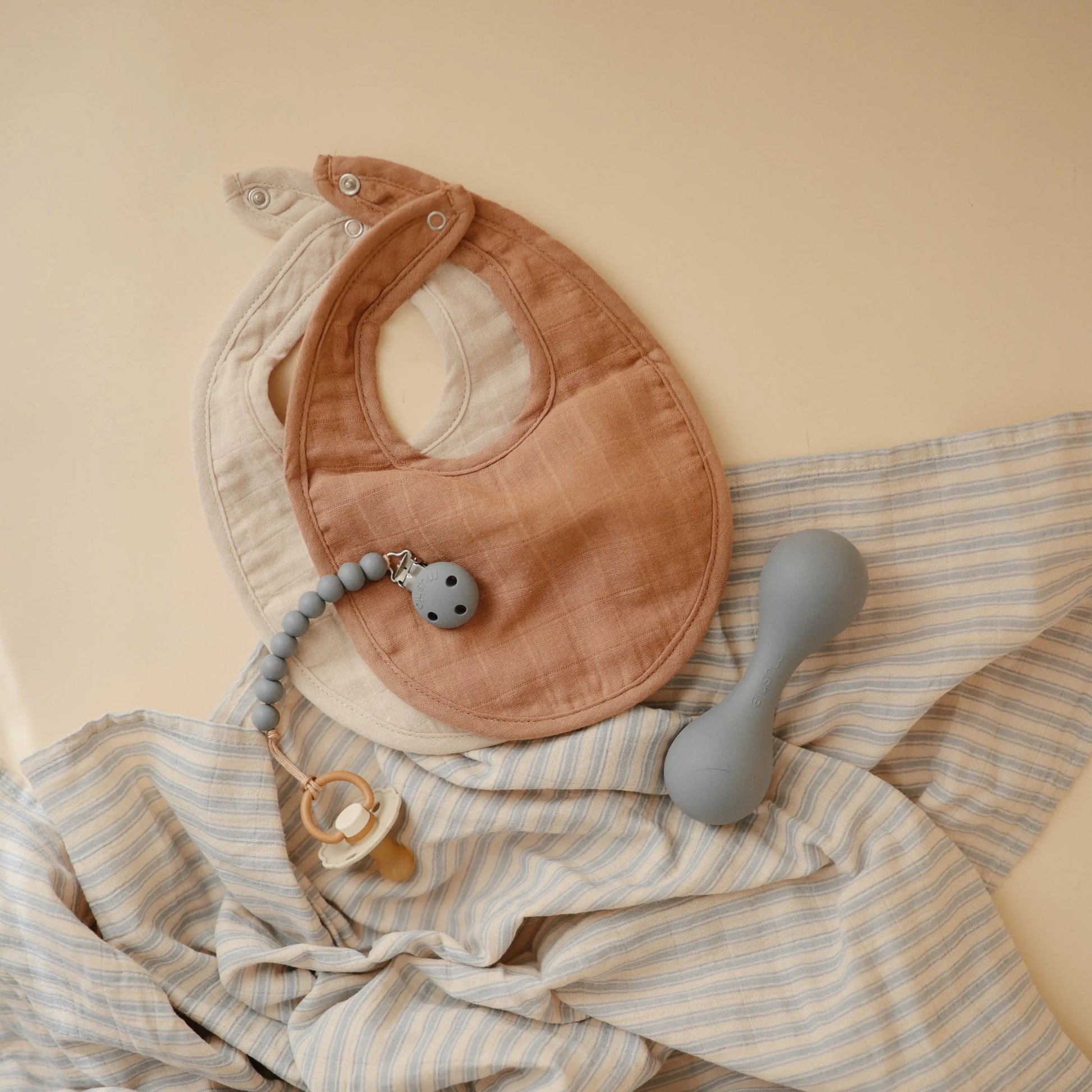 Muslin Bibs for Babies with Dual Snap Closure - Soft and Absorbent Multi-Layered Design Mushie