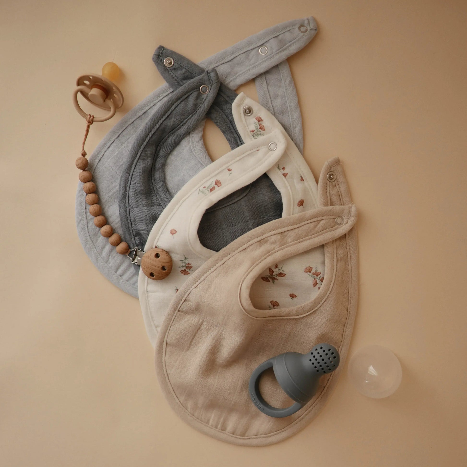 Muslin Bibs for Babies with Dual Snap Closure - Soft and Absorbent Multi-Layered Design Mushie