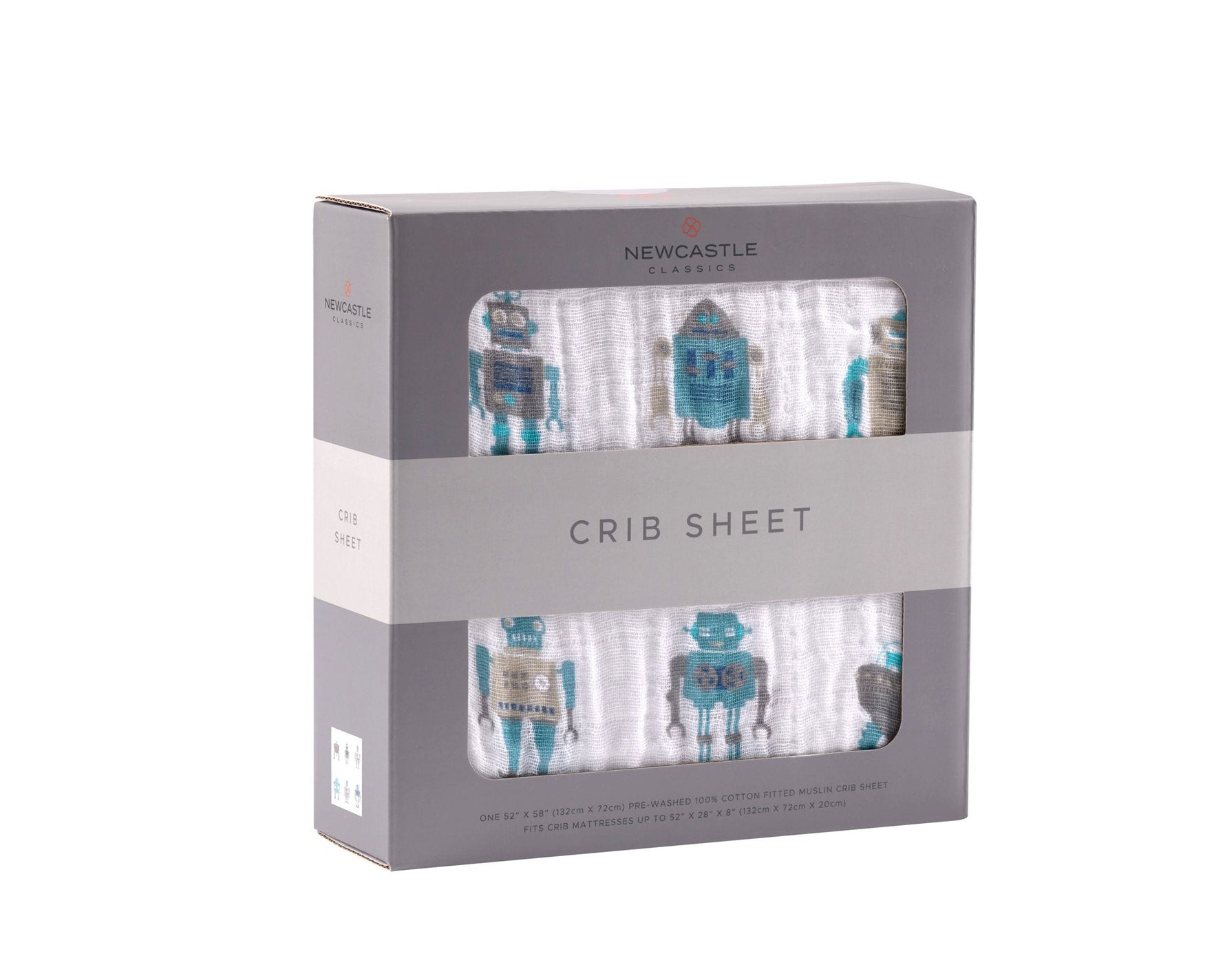 Newcastle Classics Robot Cotton Muslin Crib Sheet with Soft Breathable Fabric for Infants - Home & Garden > Linens & Bedding > Bedding > Bed Sheets Cotton Crib Sheet