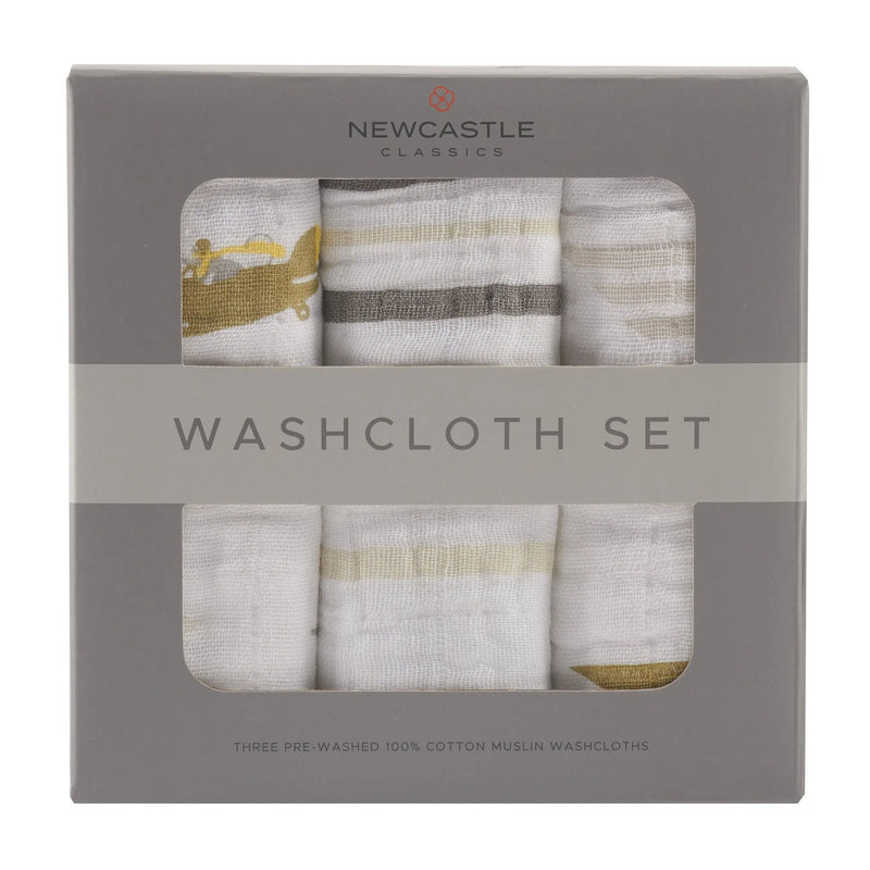In the Sky Washcloth Set 3PK, 100% plush cotton, colorful prints, bath time essential.