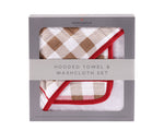 Plaid Cotton Hooded Towel and Washcloth Set by Newcastle Classics at Everetts Place