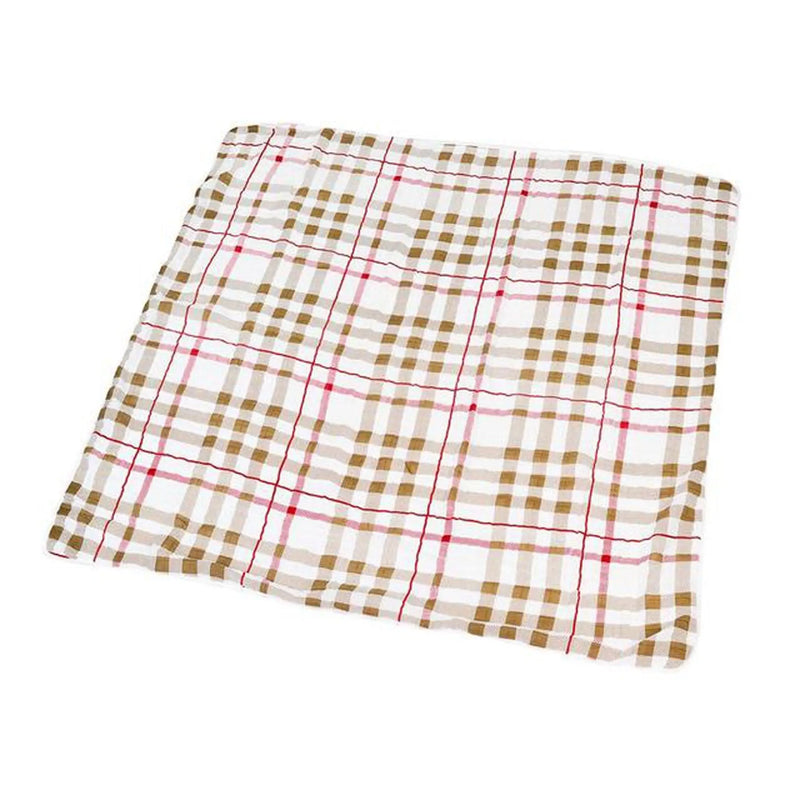 Plaid cotton muslin blanket with teddy bear theme, soft and breathable, perfect for children.