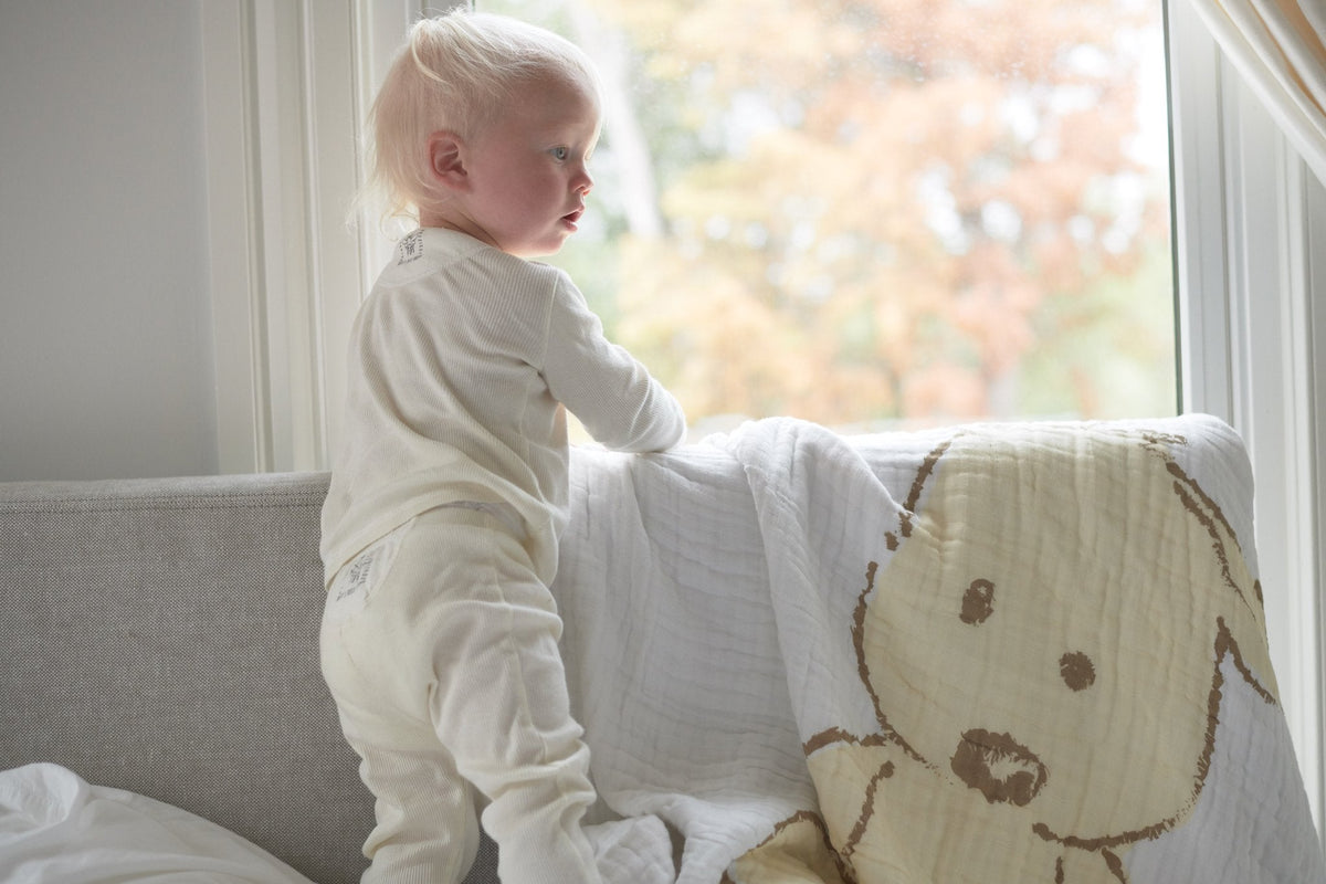 Teddy Bear and Plaid Cotton Muslin Newcastle Blanket by Newcastle Classics