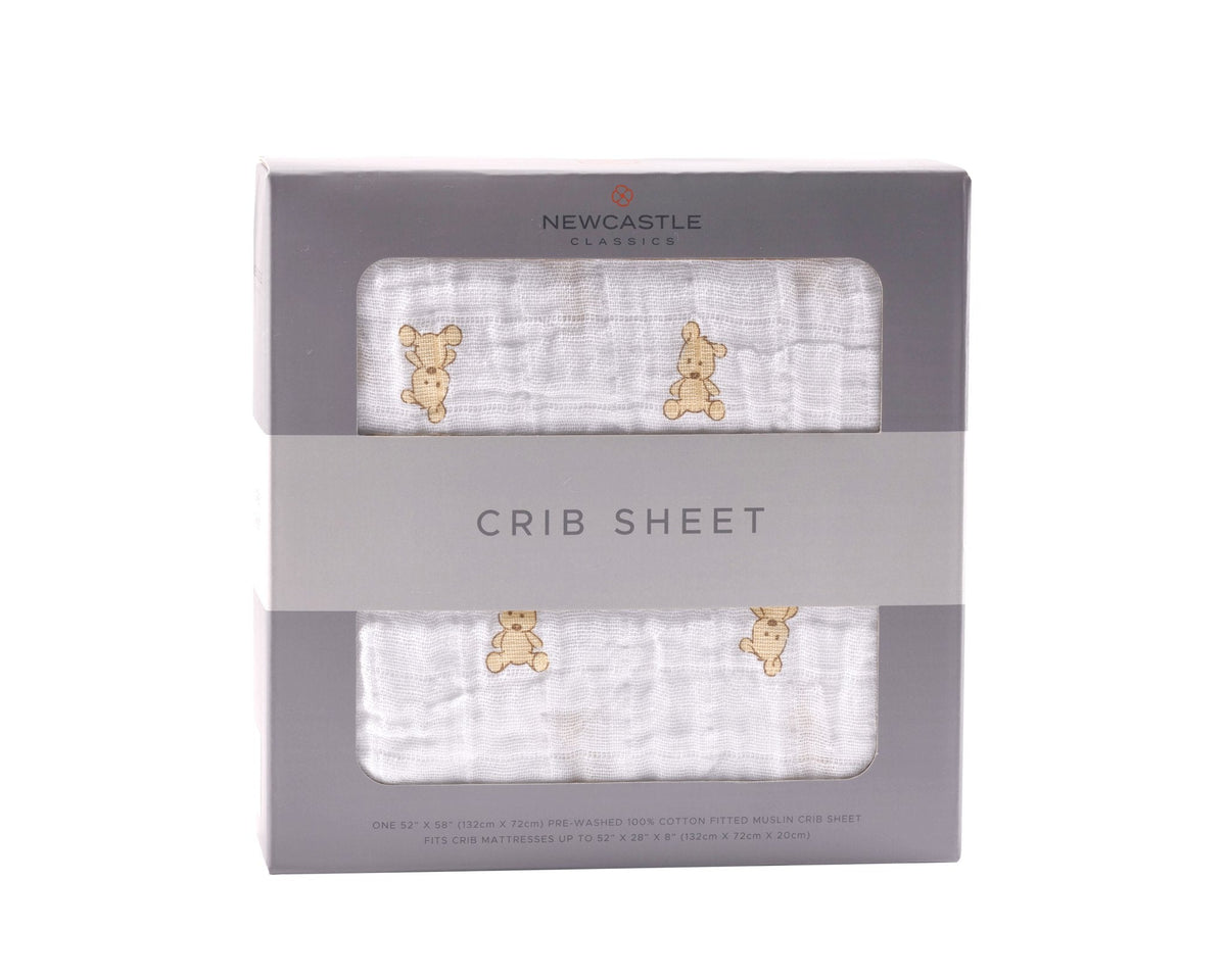 Teddy Bear Cotton Muslin Crib Sheet by Newcastle Classics at Everetts Place