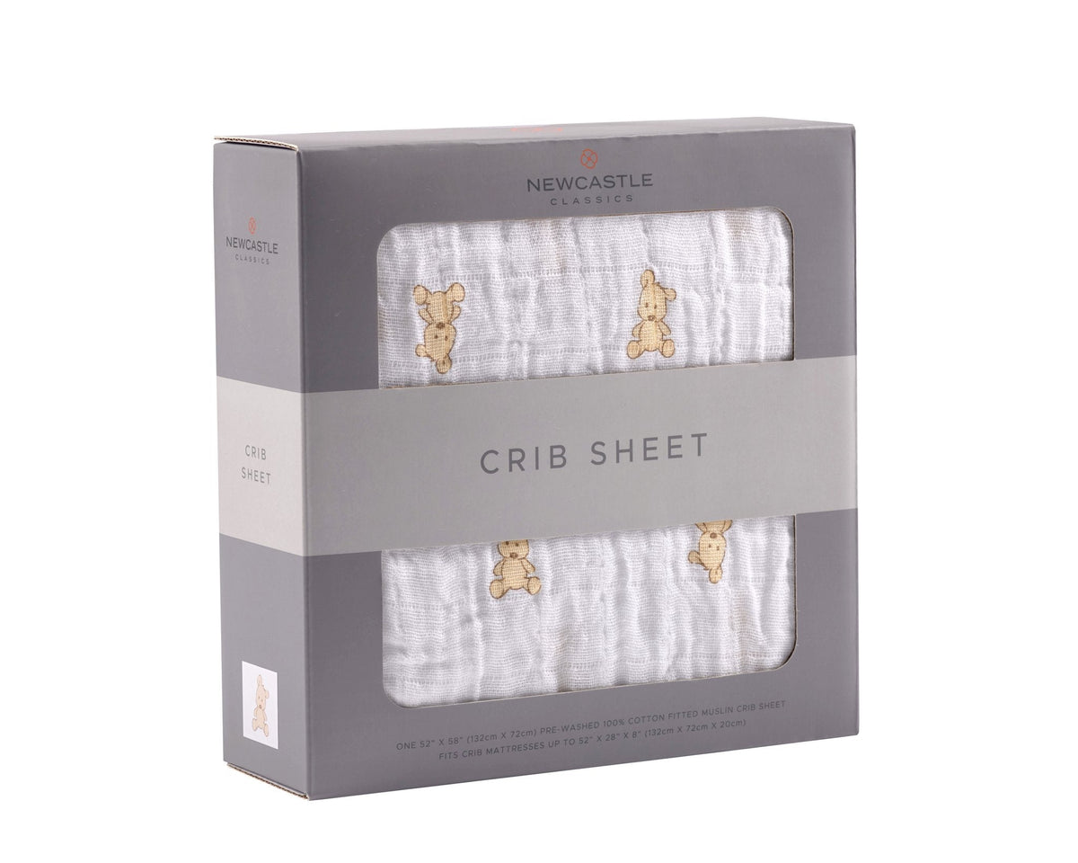 Teddy Bear Cotton Muslin Crib Sheet by Newcastle Classics at Everetts Place