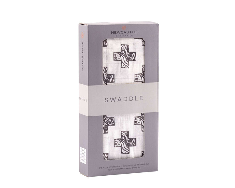 Nordic Stamp Bamboo Muslin Swaddle in packaging, made from soft, breathable bamboo fibers.