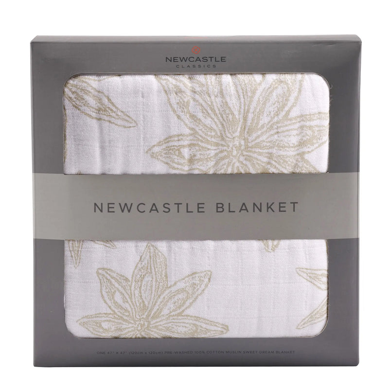 Boho Fields Cotton Muslin Newcastle Blanket in packaging.