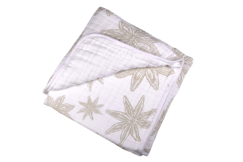 Boho Fields Cotton Muslin Newcastle Blanket with floral pattern, soft four-layer natural cotton.