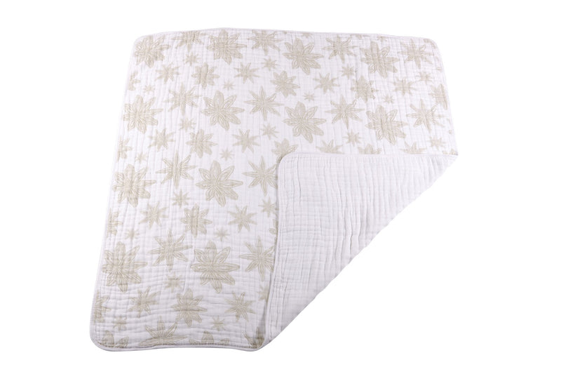 Boho Fields Cotton Muslin Newcastle Blanket with floral design in natural cotton.