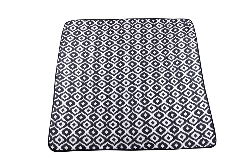 Moroccan Blue Cotton Muslin Newcastle Blanket with geometric pattern.