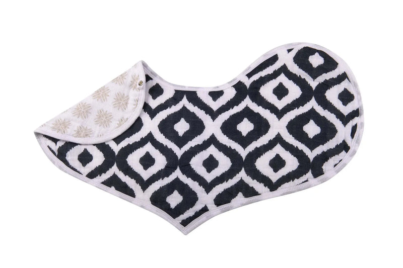 Boho Flower Heart Cotton Bibs with stylish design, 100% muslin, extra absorbent, multiple snaps.