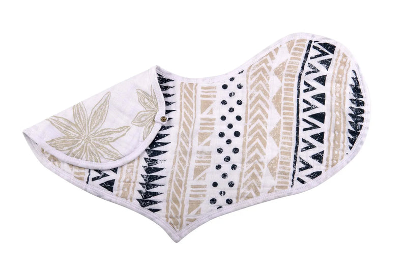 Boho Flower Heart Cotton Bib with Floral and Geometric Patterns, 100% Natural Muslin, 2-Pack