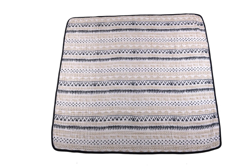 Pyramid And Boho Fields cotton muslin blanket with geometric patterns, 47" x 47".