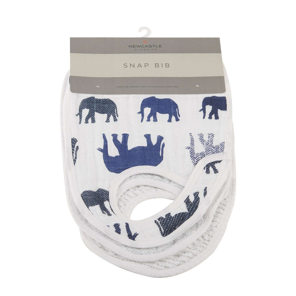 Cotton Muslin Snap Bibs, In the Wild Elephant, 3-Pack by Newcastle Classics (view 1 of 6)