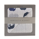 Blue Elephant and Spotted Wave Cotton Muslin Newcastle Blanket - Wool, Linens, Woolen, Towel, Scarf | Everetts Place