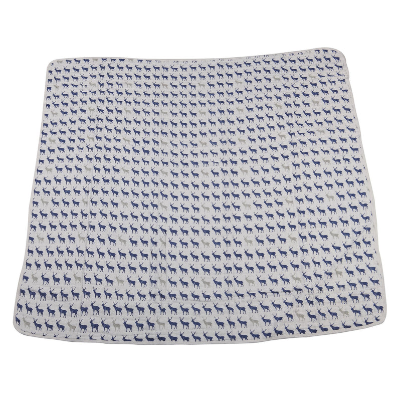 Blue Deer and Glacier Grey plaid cotton muslin blanket, soft and breathable, 47" x 47".