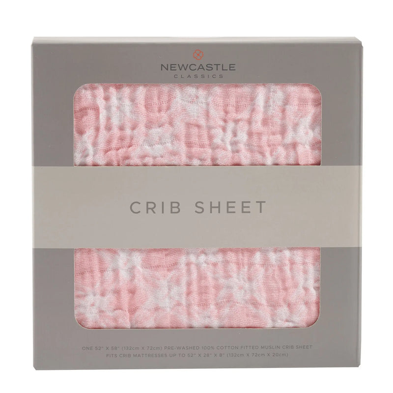 Primrose Pink Plaid Cotton Muslin Crib Sheet in packaging