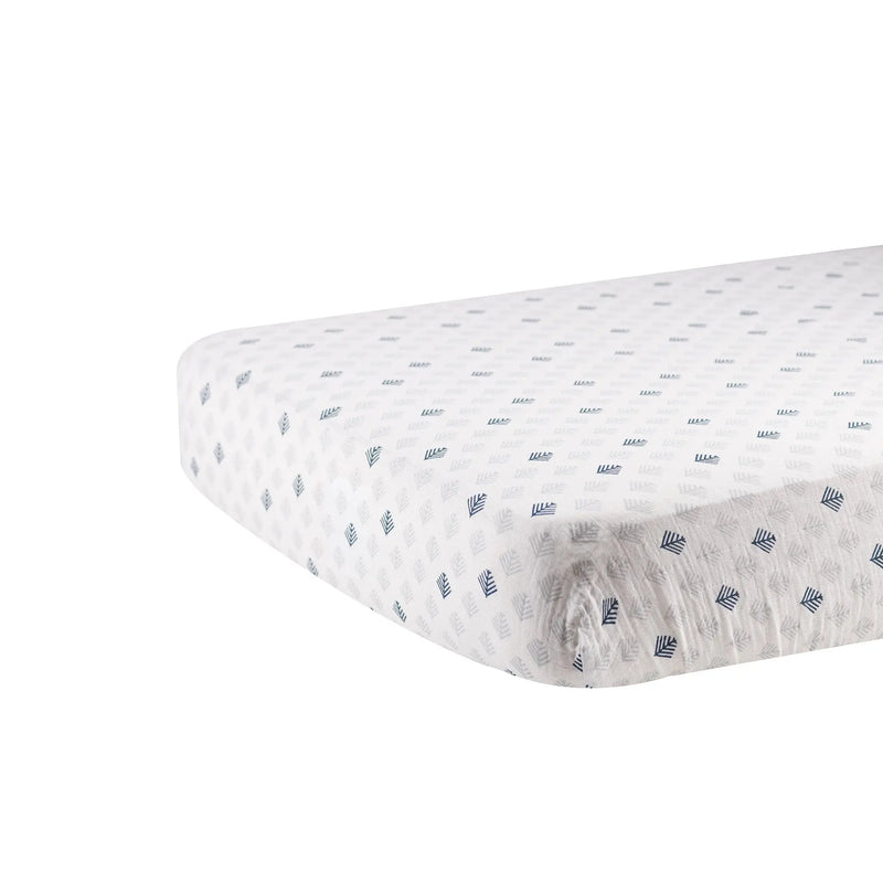 Glacier Branch Cotton Muslin Crib Sheet on mattress, breathable and soft, 28"x52".