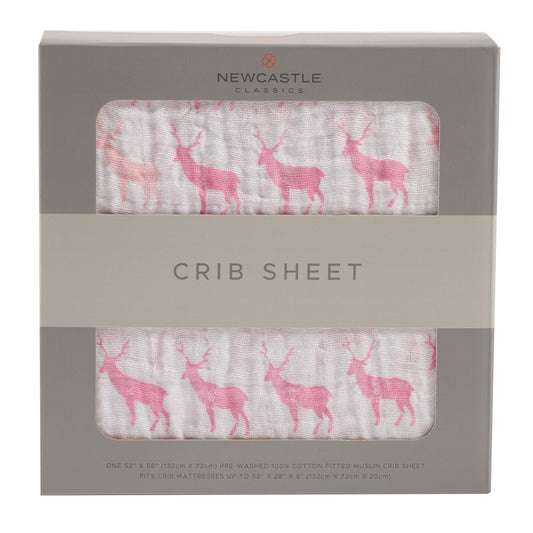 Pink Deer Cotton Muslin Crib Sheet for Standard Mattresses 28 x 52 Inches Newcastle Classics
