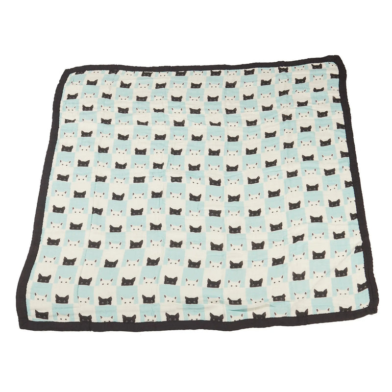 Peek-A-Boo Cats bamboo muslin blanket with pencil stripe pattern.