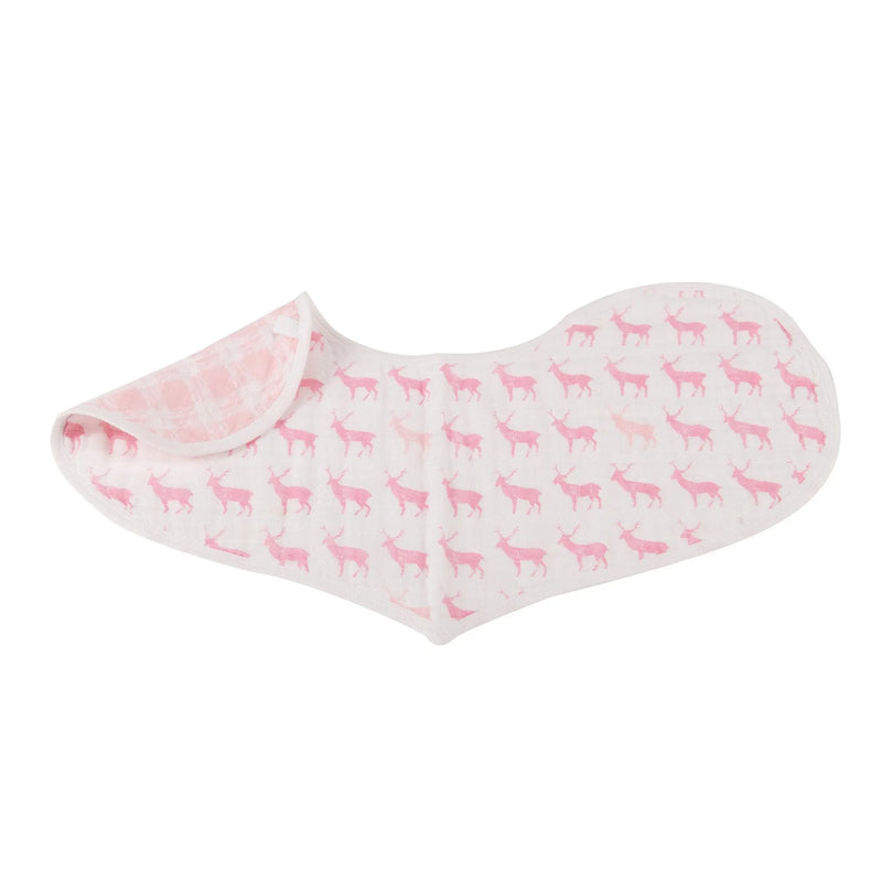 Pink heart-shaped cotton muslin bibs set with stylish design and multiple snaps.