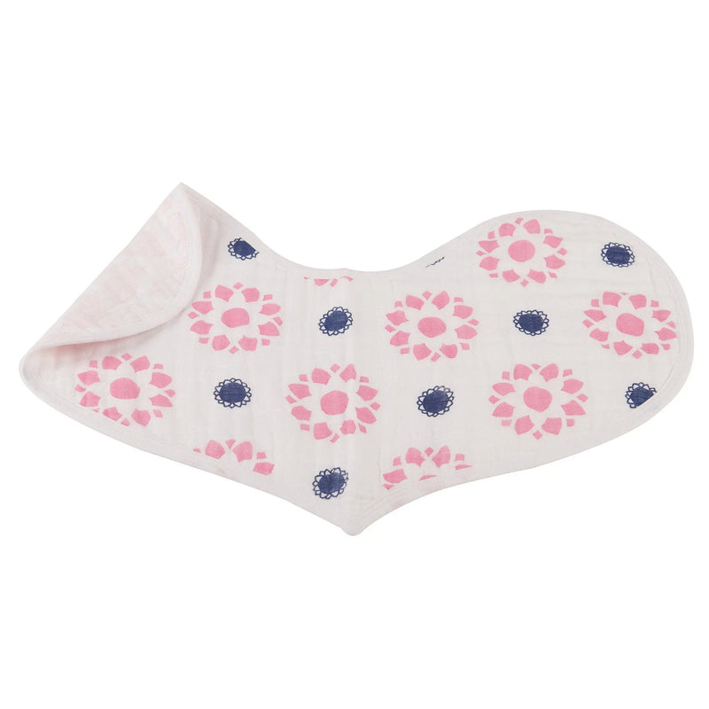 Pop of Pink Cotton Heart Bibs with Floral Design, 100% Natural Cotton Muslin.