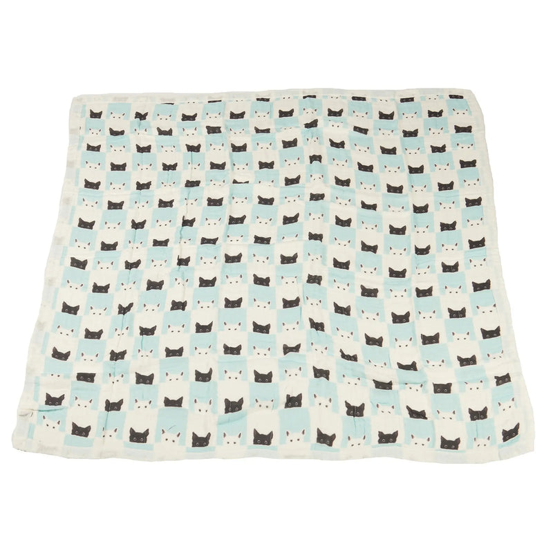 Peek-A-Boo Cats and white bamboo muslin Newcastle blanket with cat pattern, soft and breathable.