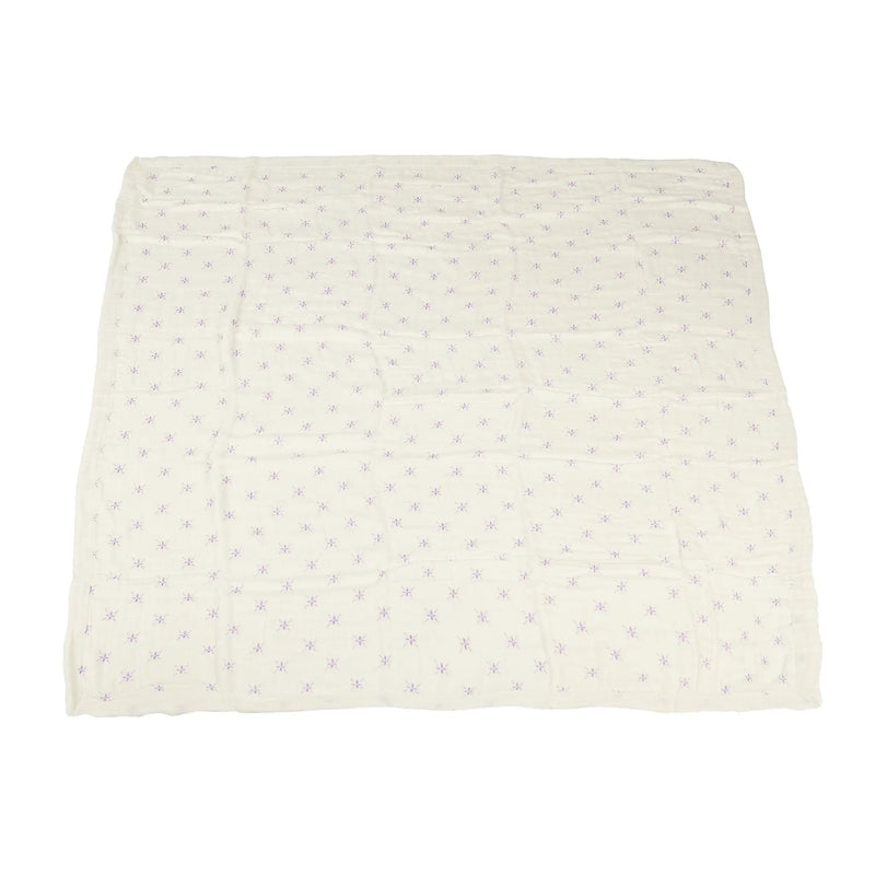 Lavender Flower and White Bamboo Muslin Blanket, 100% natural, soft and breathable, 47" x 47".