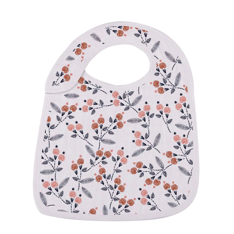 Blooms Floral Snap Bib in bamboo muslin with vibrant floral design, set of 3.