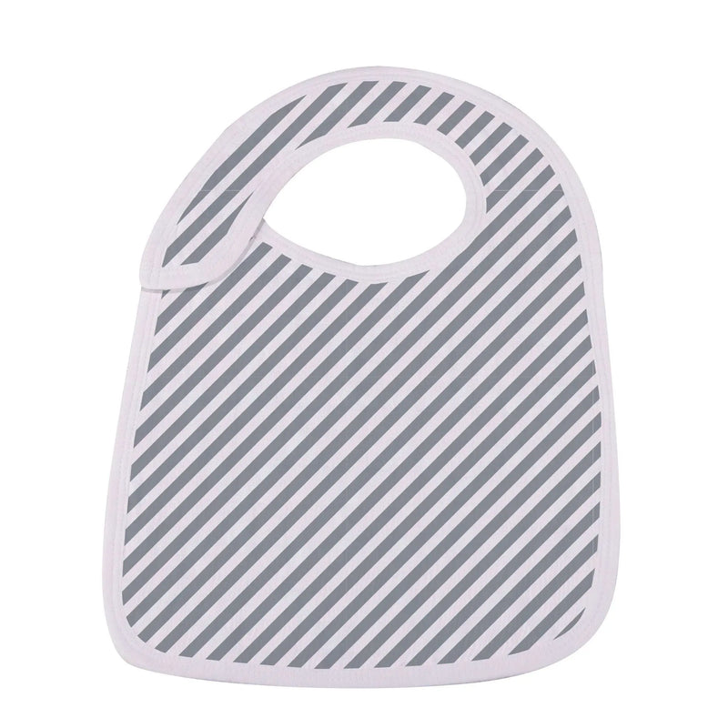 Blooms Floral Snap Bib Set of 3 made of bamboo muslin, featuring gray and white striped design.