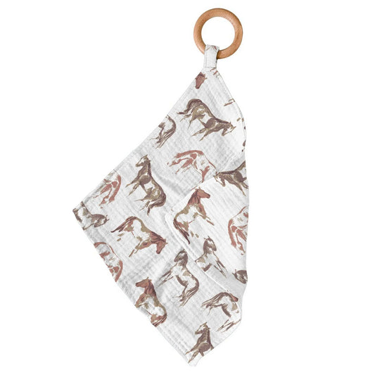 Wild Horses Bamboo Blankie Teether With Removable Beach Wood Ring Newcastle Classics