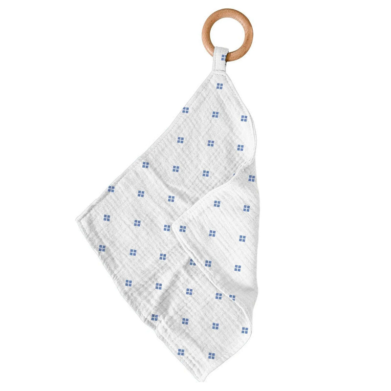 Periwinkle Diamond Polka Dot Bamboo Newcastle Teether with Wooden Ring