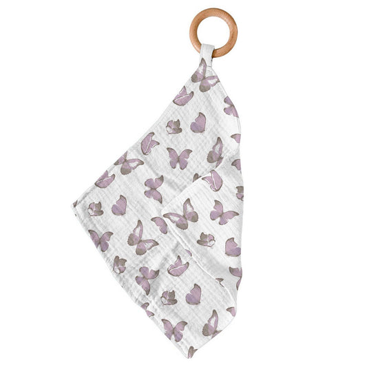 Winsome Butterflies Newcastle Teether with Cotton Mini Blankie and Removable Beach Wood Ring Newcastle Classics