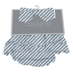 Baby bloomer and matching ruffle headband in a grey and white stripe pattern