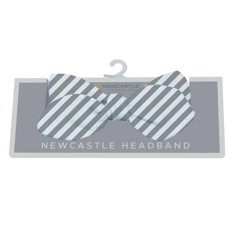 Finley Stripe Bamboo Baby Headband with gray and white stripes