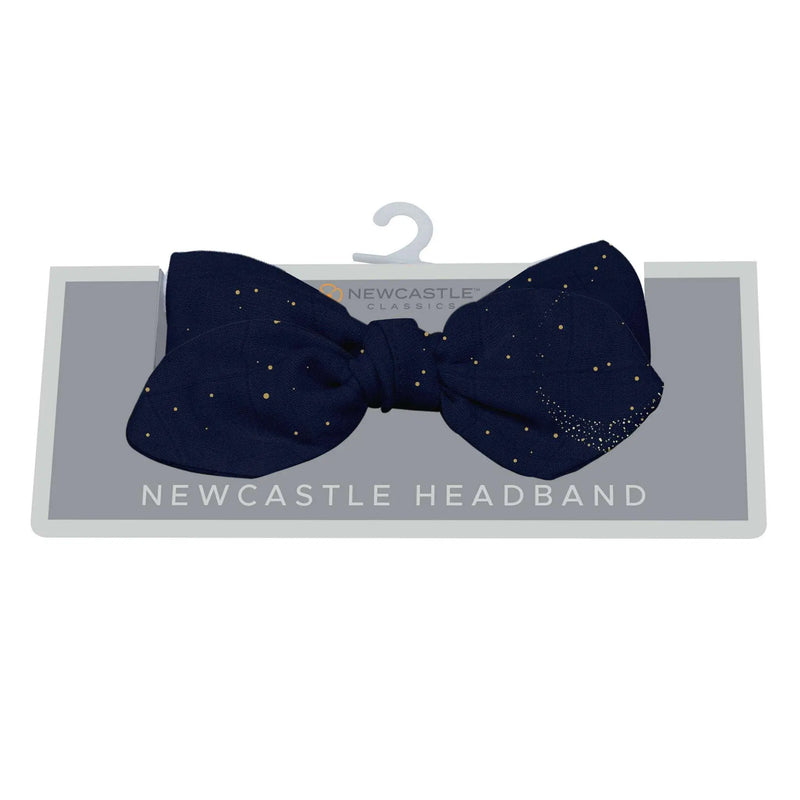 Midnight Moon Bamboo Baby Headband from Goodnight Bear Collection on display.