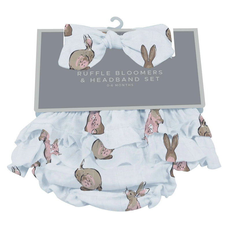 Powder Pink Bunnies Ruffle Bloomers and Headband Set for Babies