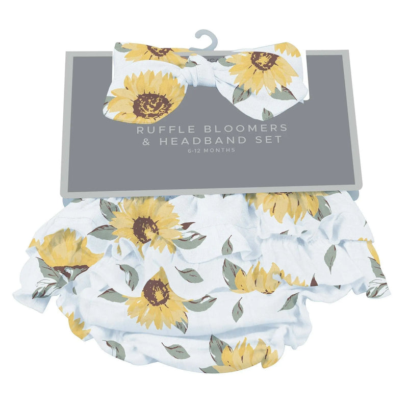 Sunflower Farm Ruffle Bloomers and Headband Set for babies, 100% bamboo, available in 0-6 and 6-12 months.