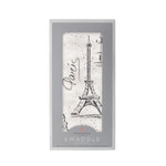 Bamboo muslin swaddle blanket printed with London, Paris, and New York landmarks and city names