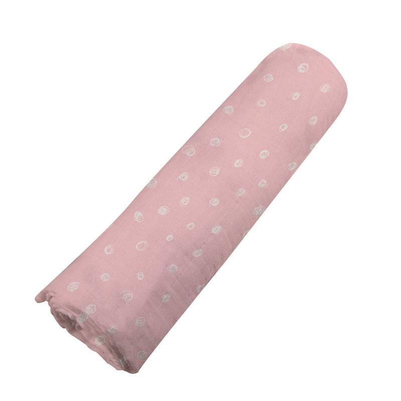 Pink Pearl Polka Dot Bamboo Swaddle, soft breathable muslin blanket, 100% natural bamboo, 47"x47".