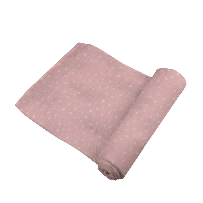 Pink Pearl Polka Dot Bamboo Swaddle, breathable muslin blanket, 100% natural bamboo, 47" x 47".