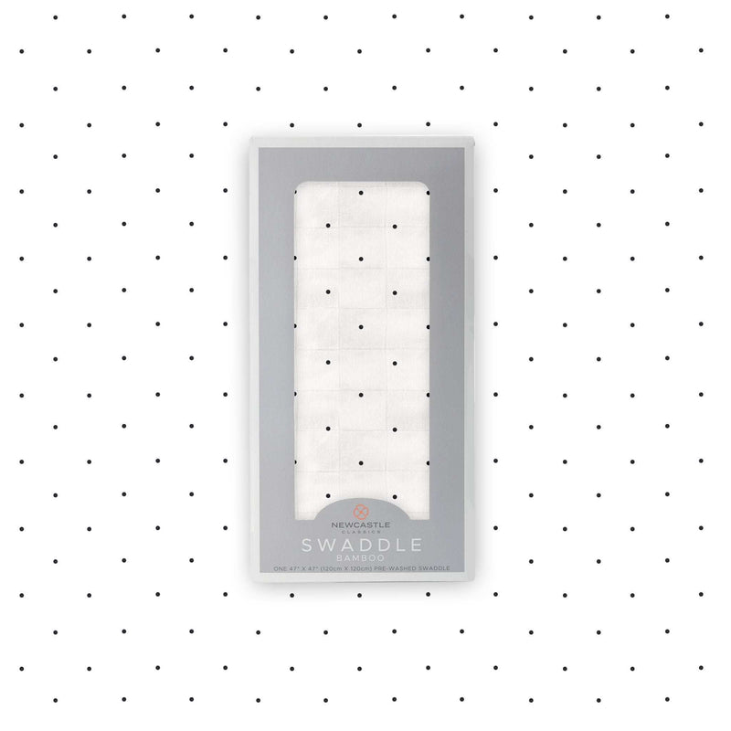 Black and white polka dot bamboo swaddle, soft and breathable, 47" x 47".