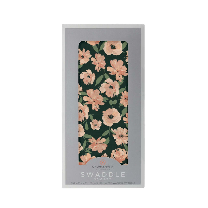 Canyon Sunset Flowers Bamboo Swaddle with floral design in packaging.