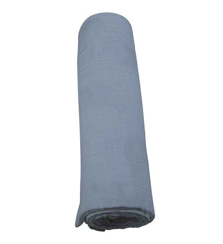 Blue Fog Cotton Swaddle, 100% natural cotton muslin, rolled up.