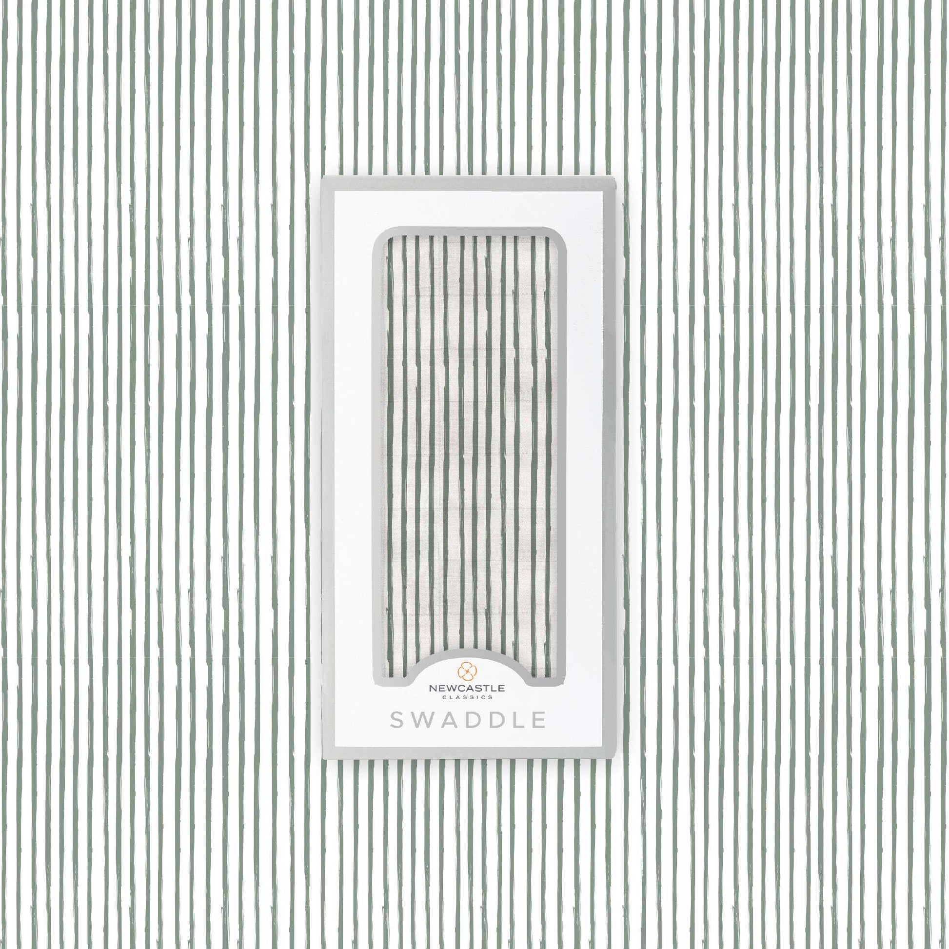 Sage Green Stripe Bamboo Swaddle Blanket Soft Breathable Muslin Fabric Newcastle Classics