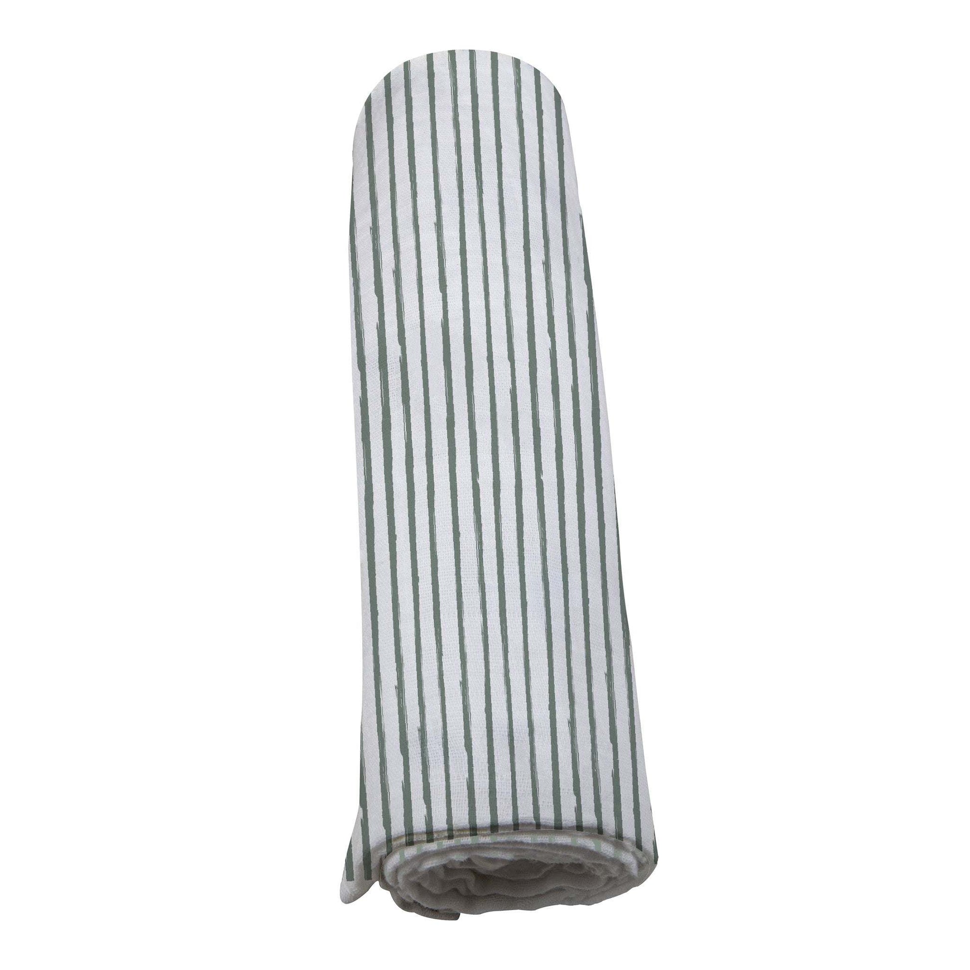 Sage Green Stripe Bamboo Swaddle Blanket Soft Breathable Muslin Fabric Newcastle Classics