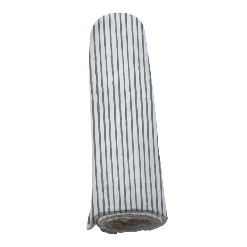 Sage Green Stripe Bamboo Swaddle, soft and breathable muslin, versatile use.