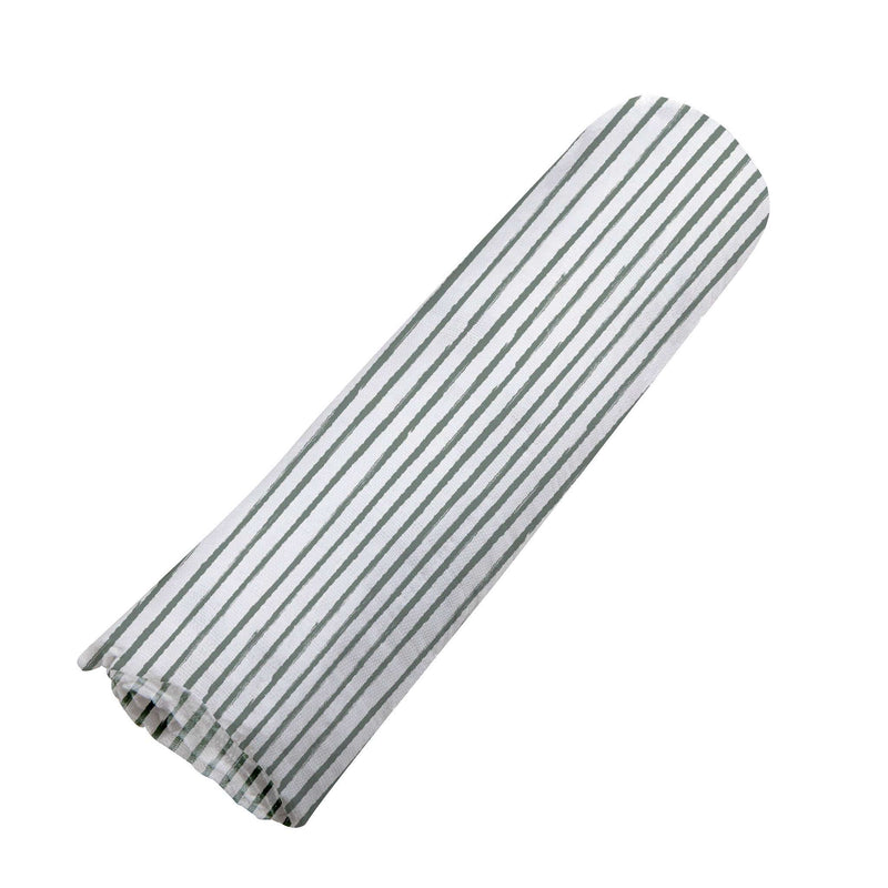 Sage green stripe bamboo swaddle, soft and breathable muslin fabric.