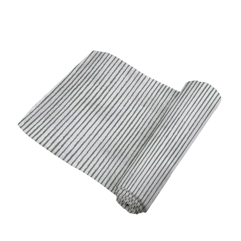 Sage green stripe bamboo swaddle, soft breathable muslin, 47" x 47".